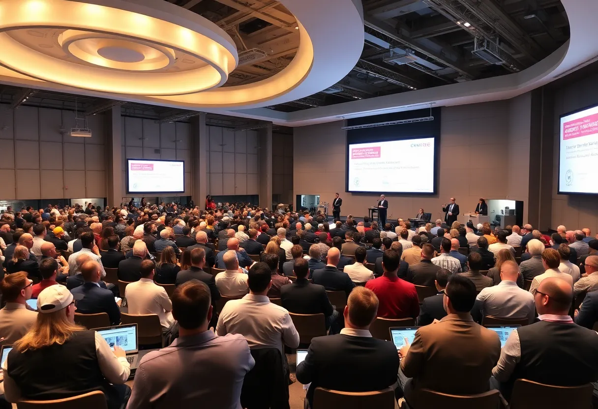 Participants at the AU 2025 Conference discussing digital transformation in the construction industry.